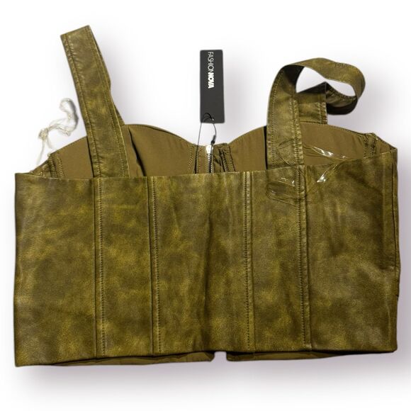 Fashion Nova Carry It Well Washed Faux Leather Olive Set Maxi Skirt S and Top M - Picture 8 of 10